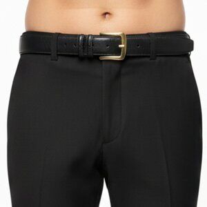 Roundtree and Yorke Leather Belt Mens Full Grain Cowhide Black Gold Tone Buckle